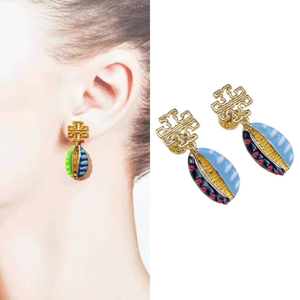 Tory Burch Inlaid Enamel Shell Metal Earrings
